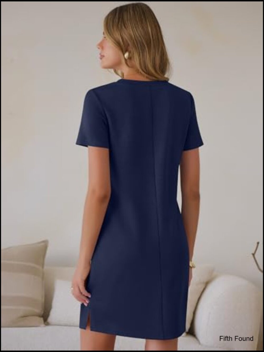 V-Neck Short Sleeve Casual Sundress with Side Slit - Picture 4 of 6